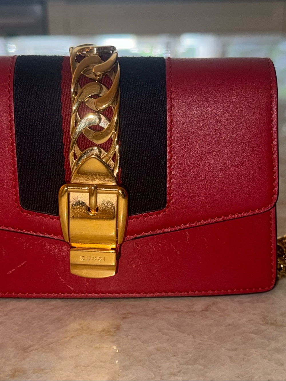 Gucci Red Leather Mini Sylvie Crossbody/Shoulder Bag with Gold Hardware - Picture 9 of 9